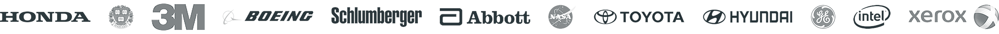 Honda, Harvard, 3M, Boeing, Schlumberger, Abbott, NASA, Toyota, Hyundai, GE, Intel and Xerox