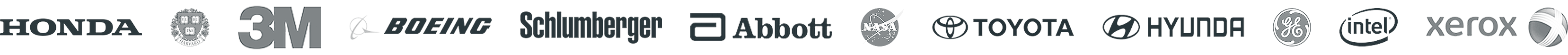 Honda, Harvard, 3M, Boeing, Schlumberger, Abbott, NASA, Toyota, Hyundai, GE, Intel and Xerox