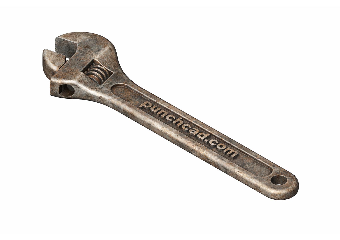PunchCAD wrench rendered with an aged worn material finish